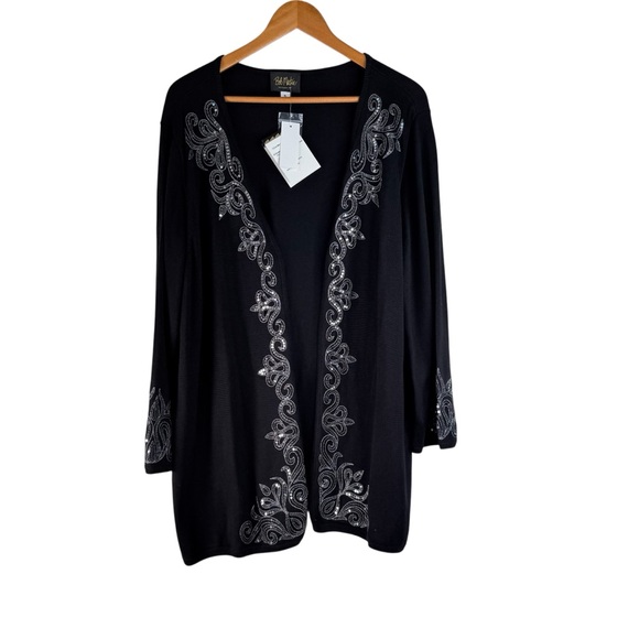 Bob Mackie Sweaters - New Bob Mackie Women Cotton Blend long Sleeve Open Front Cardigan Sequin Size XL